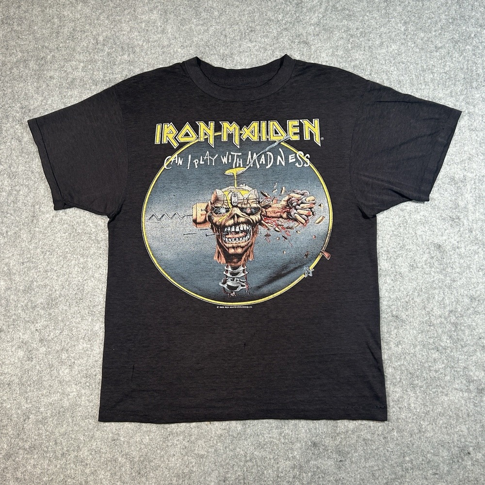Vintage 1988 Iron Maiden Can I Play With Madness Tour T Shirt Mens Medium Band T